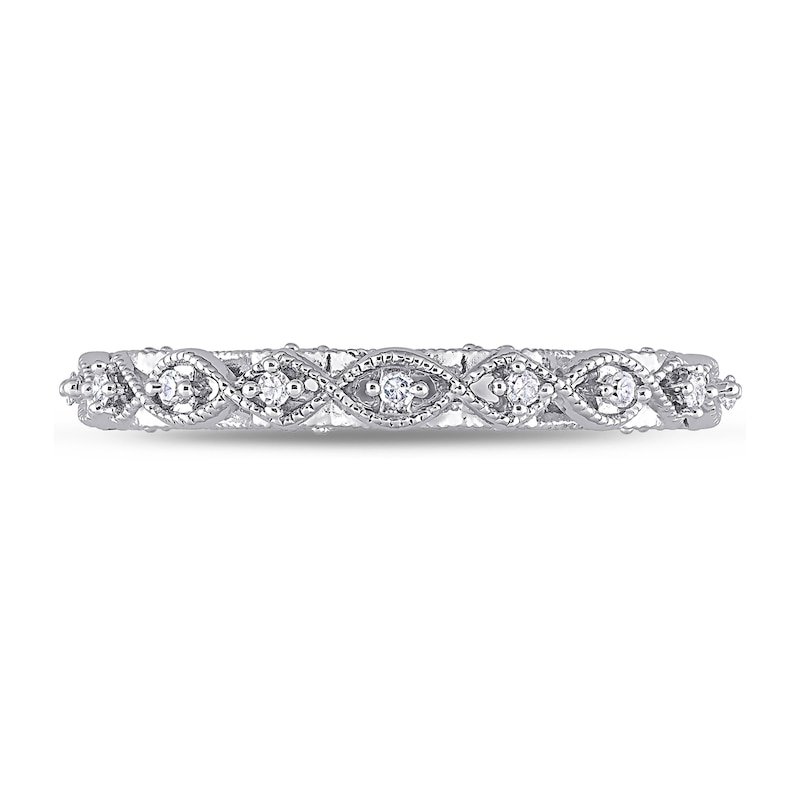 Main Image 4 of 0.13 CT. T.W. Diamond Art Deco Vintage-Style Band in Sterling Silver