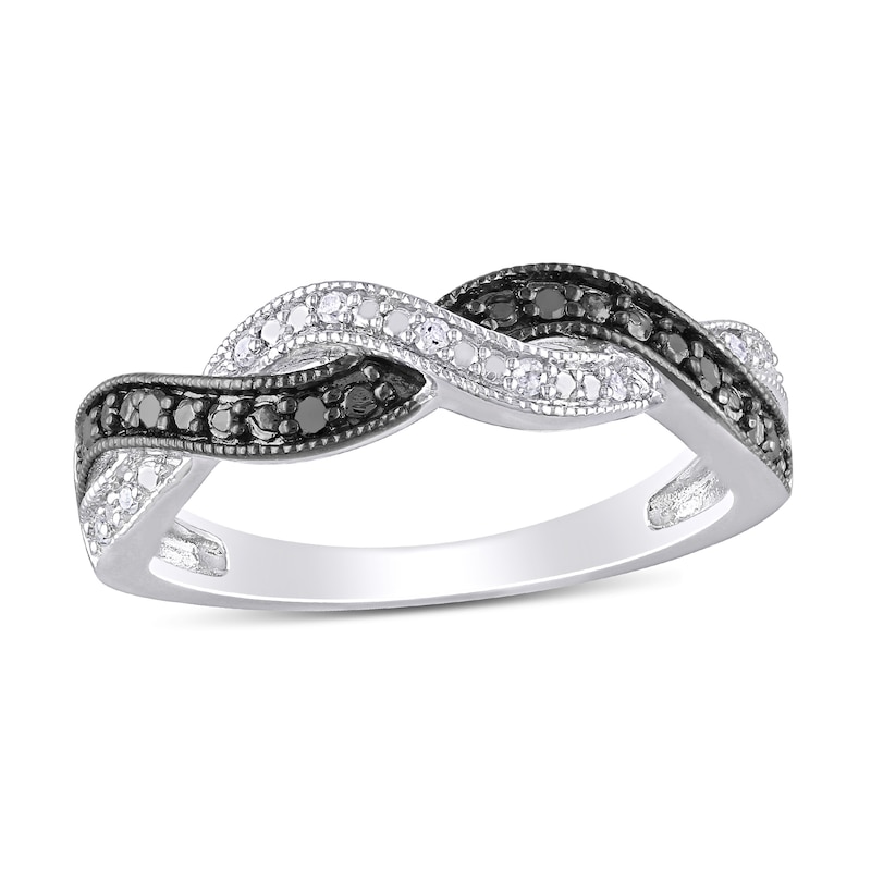 0.10 CT. T.W. Enhanced Black and White Diamond Twist Vintage-Style Ring in Sterling Silver|Peoples Jewellers