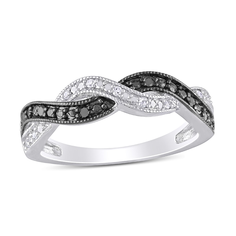 0.10 CT. T.W. Enhanced Black and White Diamond Twist Vintage-Style Ring in Sterling Silver