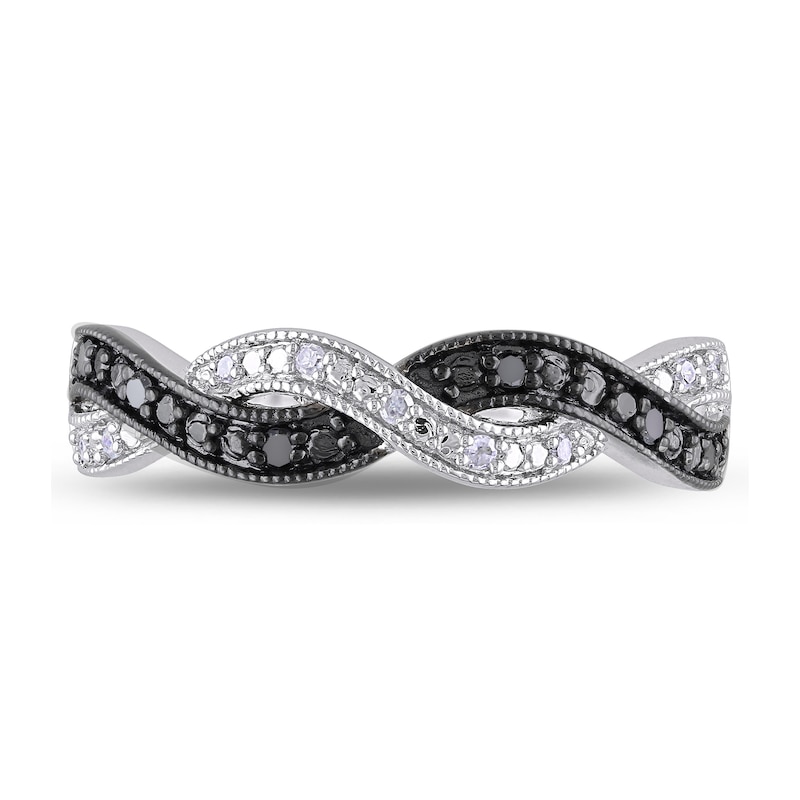 0.10 CT. T.W. Enhanced Black and White Diamond Twist Vintage-Style Ring in Sterling Silver