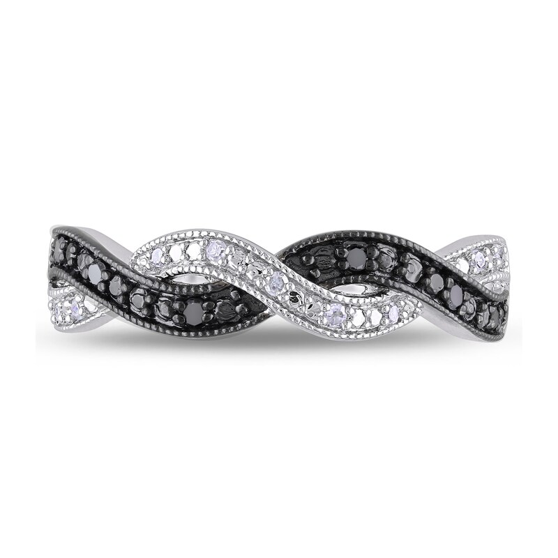 Main Image 4 of 0.10 CT. T.W. Enhanced Black and White Diamond Twist Vintage-Style Ring in Sterling Silver