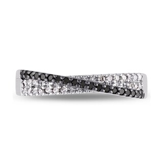 0.25 CT. T.W. Enhanced Black and White Diamond Criss-Cross Overlay Ring in Sterling Silver