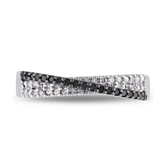 0.25 CT. T.W. Enhanced Black and White Diamond Criss-Cross Overlay Ring in Sterling Silver