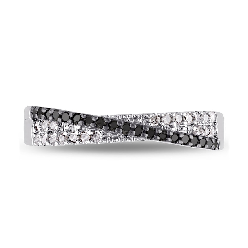 0.25 CT. T.W. Enhanced Black and White Diamond Criss-Cross Overlay Ring in Sterling Silver