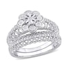 Thumbnail Image 1 of 0.16 CT. T.W. Diamond Flower Frame Vintage-Style Bridal Set in Sterling Silver