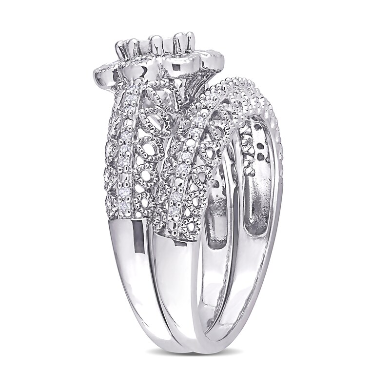 Main Image 3 of 0.16 CT. T.W. Diamond Flower Frame Vintage-Style Bridal Set in Sterling Silver
