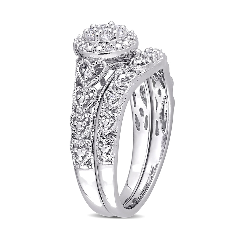 Main Image 3 of 0.20 CT. T.W. Composite Diamond Frame Vintage-Style Bridal Set in Sterling Silver