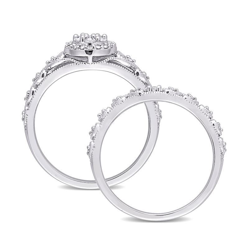 Main Image 4 of 0.20 CT. T.W. Composite Diamond Frame Vintage-Style Bridal Set in Sterling Silver