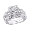 Thumbnail Image 1 of 0.19 CT. T.W. Composite Diamond Cushion Frame Vintage-Style Bridal Set in Sterling Silver