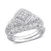 Thumbnail Image 1 of 0.19 CT. T.W. Diamond Tilted Cushion Frame Vintage-Style Bridal Set in Sterling Silver