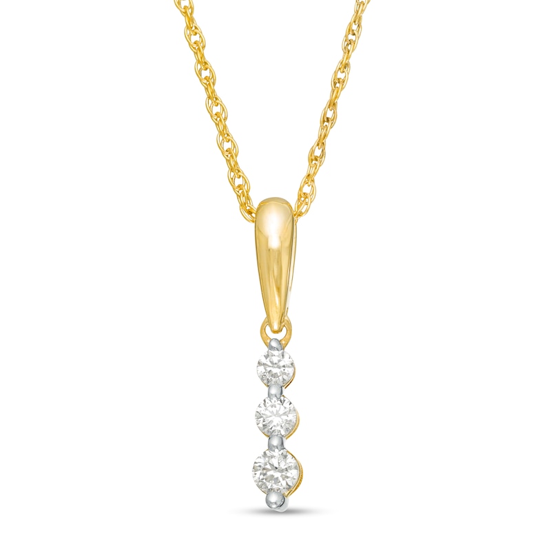 Main Image 1 of 0.085 CT. T.W. Diamond Linear Three Stone Pendant in 14K Gold