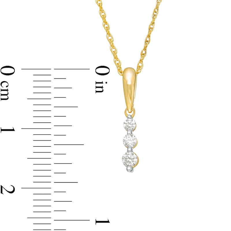 Main Image 3 of 0.085 CT. T.W. Diamond Linear Three Stone Pendant in 14K Gold