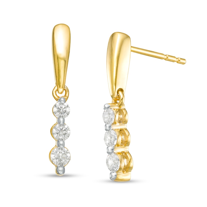 0.145 CT. T.W. Diamond Three Stone Drop Earrings in 14K Gold|Peoples Jewellers