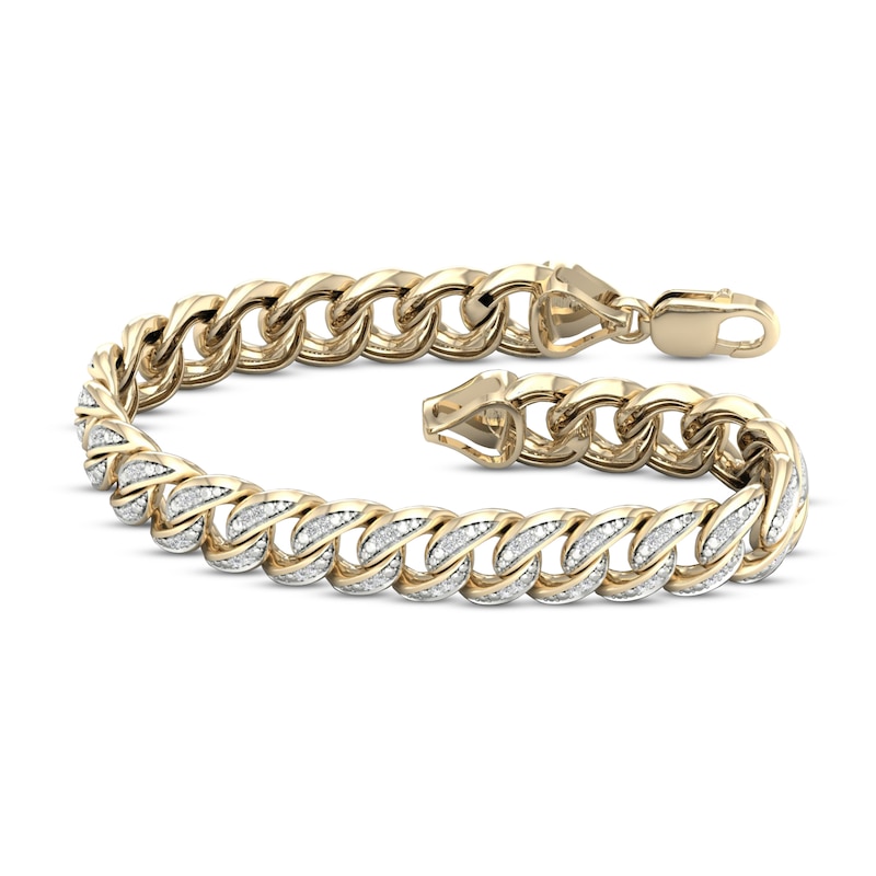 Men's 2.00 CT. T.W. Diamond Cuban Link Chain Bracelet in 10K Gold - 8.5"|Peoples Jewellers