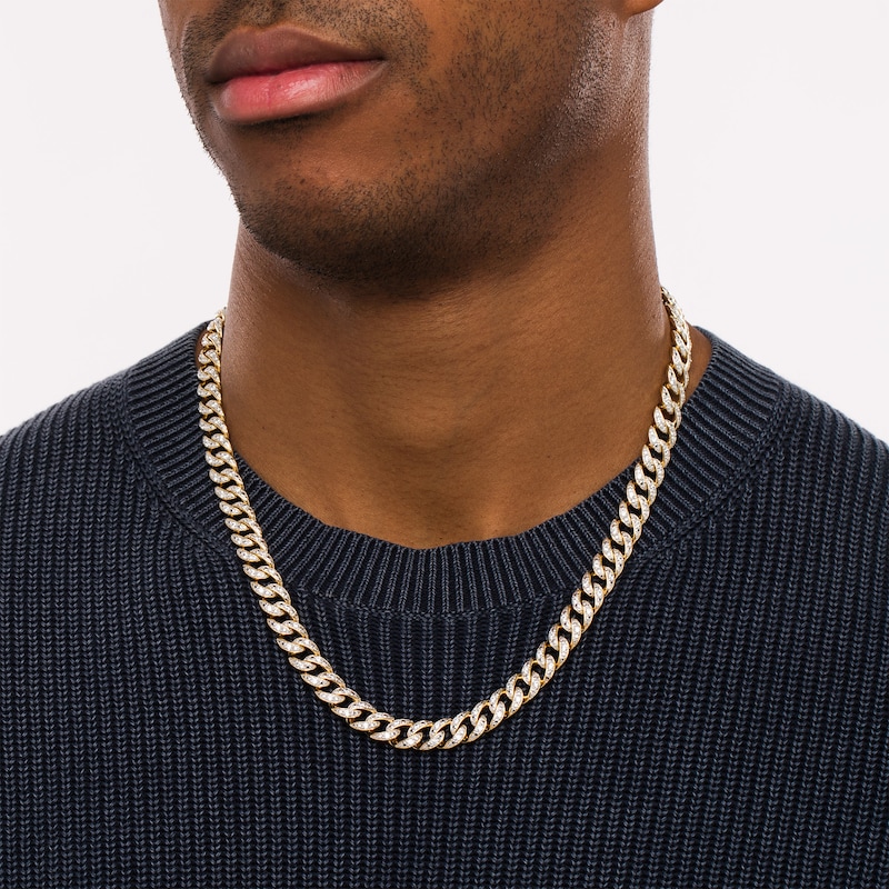 Main Image 2 of Men's 6.00 CT. T.W. Diamond Cuban Link Chain Necklace in 10K Gold - 22"