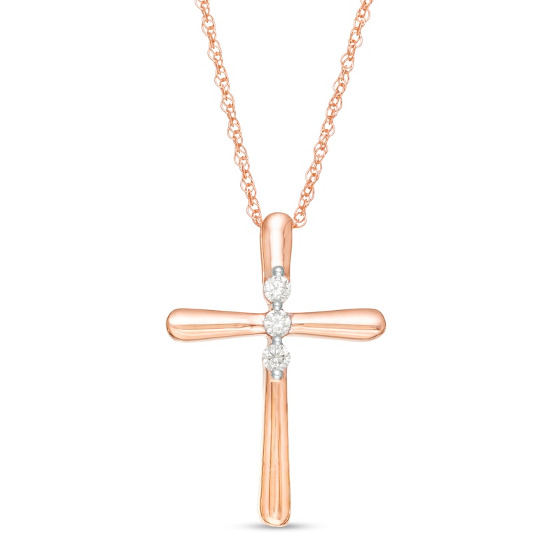 0.04 CT. T.W. Diamond Cross Pendant in 14K Rose Gold