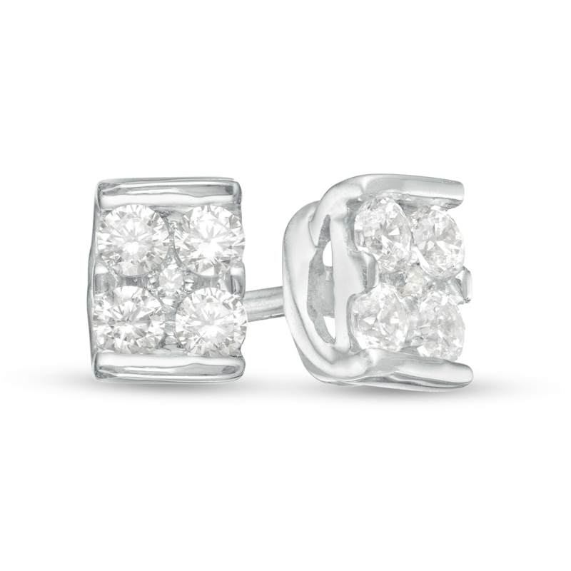 0.18 CT. T.W. Diamond Square Stud Earrings in 14K White Gold