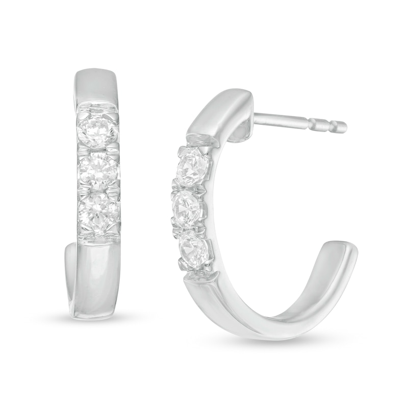 0.23 CT. T.W. Diamond Three Stone Hoop Earrings in 14K White Gold|Peoples Jewellers