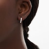 Thumbnail Image 1 of 0.23 CT. T.W. Diamond Three Stone Hoop Earrings in 14K White Gold