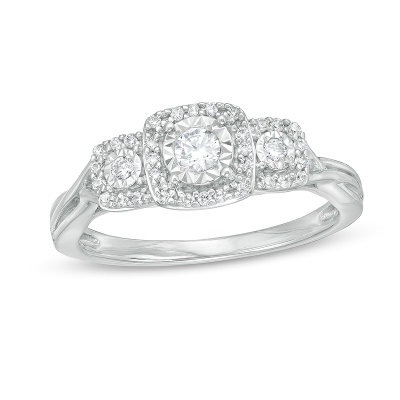 Main Image 1 of 0.25 CT. T.W. Diamond Past Present Future® Cushion Frame Split Shank Engagement Ring in 10K White Gold