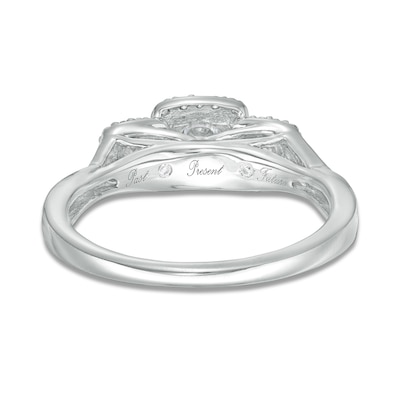 0.25 CT. T.W. Diamond Past Present Future® Cushion Frame Split Shank Engagement Ring in 10K White Gold