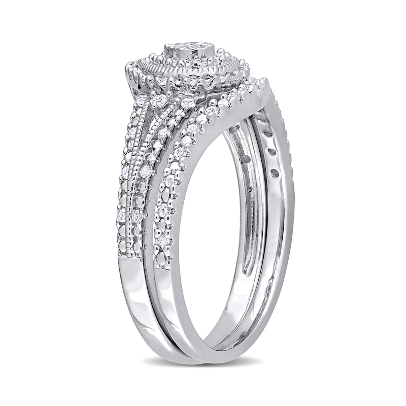 Main Image 3 of 0.23 CT. T.W. Composite Pear Diamond Frame Vintage-Style Bridal Set in Sterling Silver