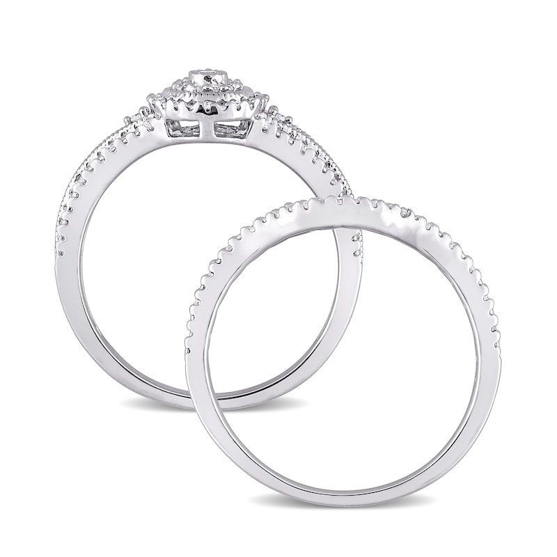 0.23 CT. T.W. Composite Pear Diamond Frame Vintage-Style Bridal Set in Sterling Silver