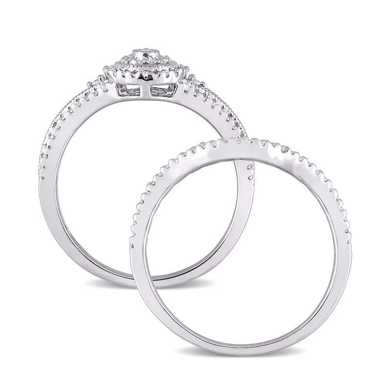 Main Image 4 of 0.23 CT. T.W. Composite Pear Diamond Frame Vintage-Style Bridal Set in Sterling Silver