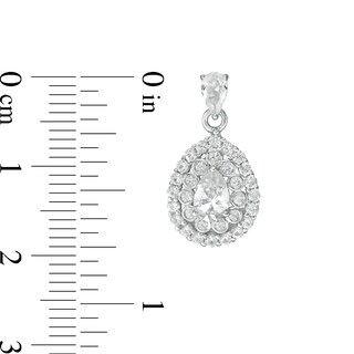 Pear-Shaped and Round Lab-Created White Sapphire Double Frame Drop Pendant and Drop Earrings Set in Sterling Silver
