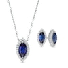 Thumbnail Image 0 of Marquise Lab-Created Blue and White Sapphire Frame Necklace and Stud Earrings Set in Sterling Silver