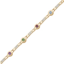 Mother's Birthstone Engravable Link Family Bracelet (7 Stones and Lines) - 7.25"