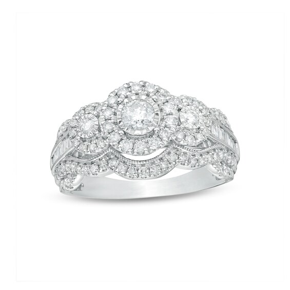 1.00 CT. T.W. Diamond Frame Past Present Future® Vintage-Style Engagement Ring in 10K Gold