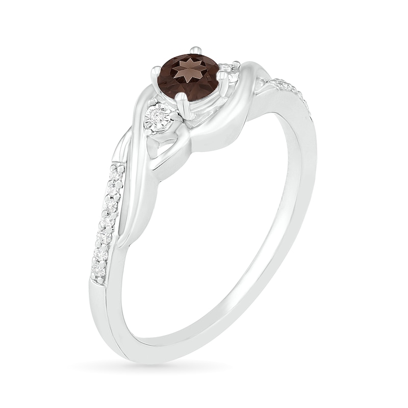 4.0mm Smoky Quartz and 0.04 CT. T.W. Diamond Bypass Frame Twist Shank Ring in Sterling Silver