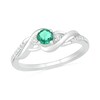Thumbnail Image 1 of 4.0mm Lab-Created Emerald and 0.04 CT. T.W. Diamond Bypass Frame Twist Shank Ring in Sterling Silver