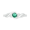 Thumbnail Image 2 of 4.0mm Lab-Created Emerald and 0.04 CT. T.W. Diamond Bypass Frame Twist Shank Ring in Sterling Silver