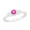 Thumbnail Image 0 of 4.0mm Lab-Created Pink Sapphire and 0.04 CT. T.W. Diamond Frame Heart-Sides Ring in Sterling Silver