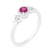 Thumbnail Image 1 of 4.0mm Lab-Created Pink Sapphire and 0.04 CT. T.W. Diamond Frame Heart-Sides Ring in Sterling Silver