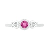 Thumbnail Image 2 of 4.0mm Lab-Created Pink Sapphire and 0.04 CT. T.W. Diamond Frame Heart-Sides Ring in Sterling Silver