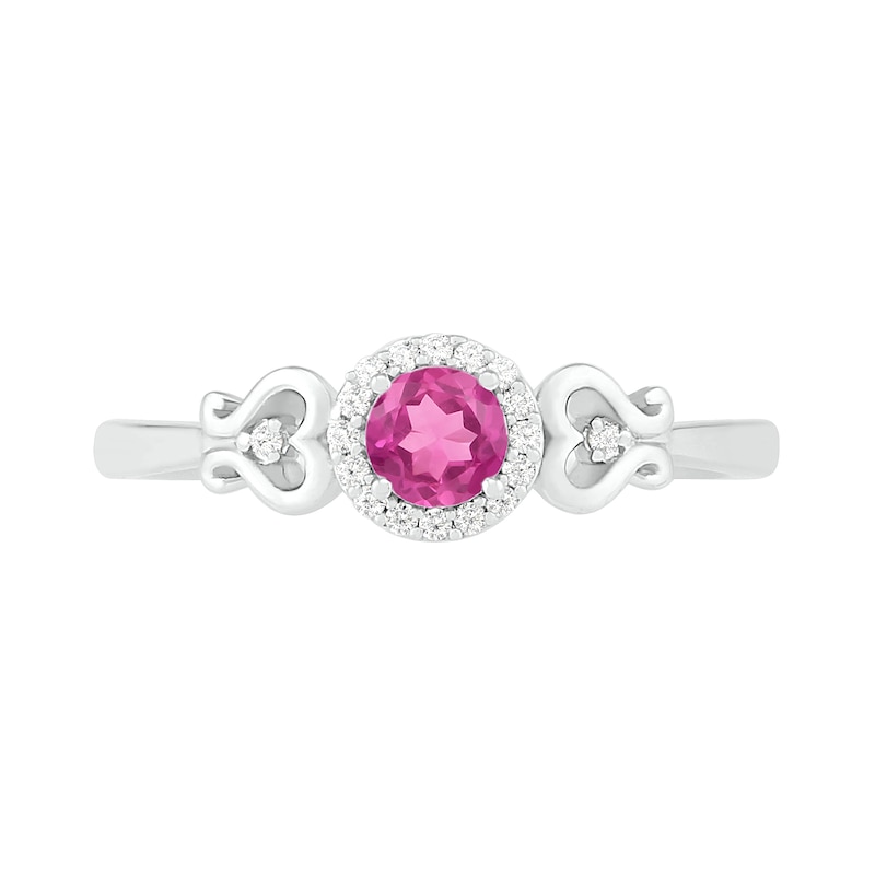4.0mm Lab-Created Pink Sapphire and 0.04 CT. T.W. Diamond Frame Heart-Sides Ring in Sterling Silver
