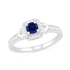 Thumbnail Image 0 of Lab-Created Blue Sapphire and 0.04 CT. T.W. Diamond Cushion Frame Chevron Side Vintage-Style Ring in Sterling Silver