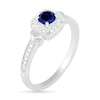 Thumbnail Image 1 of Lab-Created Blue Sapphire and 0.04 CT. T.W. Diamond Cushion Frame Chevron Side Vintage-Style Ring in Sterling Silver