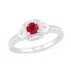 Thumbnail Image 1 of 4.0mm Lab-Created Ruby and 0.04 CT. T.W. Diamond Cushion Frame Chevron Side Accent Vintage-Style Ring in Sterling Silver