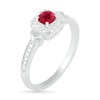 Thumbnail Image 2 of 4.0mm Lab-Created Ruby and 0.04 CT. T.W. Diamond Cushion Frame Chevron Side Accent Vintage-Style Ring in Sterling Silver