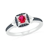 Thumbnail Image 0 of Lab-Created Ruby and 0.04 CT. T.W. Black Diamond Cushion Frame Chevron Vintage-Style Ring in Sterling Silver