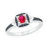 Thumbnail Image 1 of Lab-Created Ruby and 0.04 CT. T.W. Black Diamond Cushion Frame Chevron Vintage-Style Ring in Sterling Silver