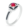 Thumbnail Image 2 of Lab-Created Ruby and 0.04 CT. T.W. Black Diamond Cushion Frame Chevron Vintage-Style Ring in Sterling Silver