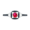 Thumbnail Image 2 of Lab-Created Ruby and 0.04 CT. T.W. Black Diamond Cushion Frame Chevron Vintage-Style Ring in Sterling Silver