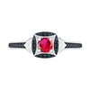 Thumbnail Image 2 of Lab-Created Ruby and 0.04 CT. T.W. Black Diamond Cushion Frame Chevron Vintage-Style Ring in Sterling Silver