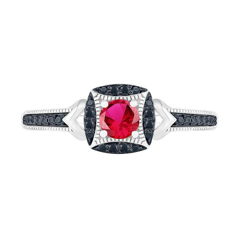 Main Image 3 of Lab-Created Ruby and 0.04 CT. T.W. Black Diamond Cushion Frame Chevron Vintage-Style Ring in Sterling Silver