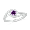 Thumbnail Image 0 of 4.0mm Amethyst and Lab-Created White Sapphire Bypass Swirl Frame Split Shank Ring in Sterling Silver